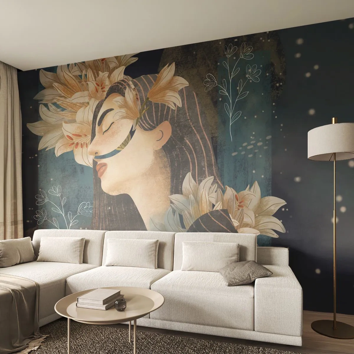 Fototapet Premium Canvas - Eventyret om prinsessen med liljerne - Abstraktion, Kvinde, Blomster - 250x175 cm