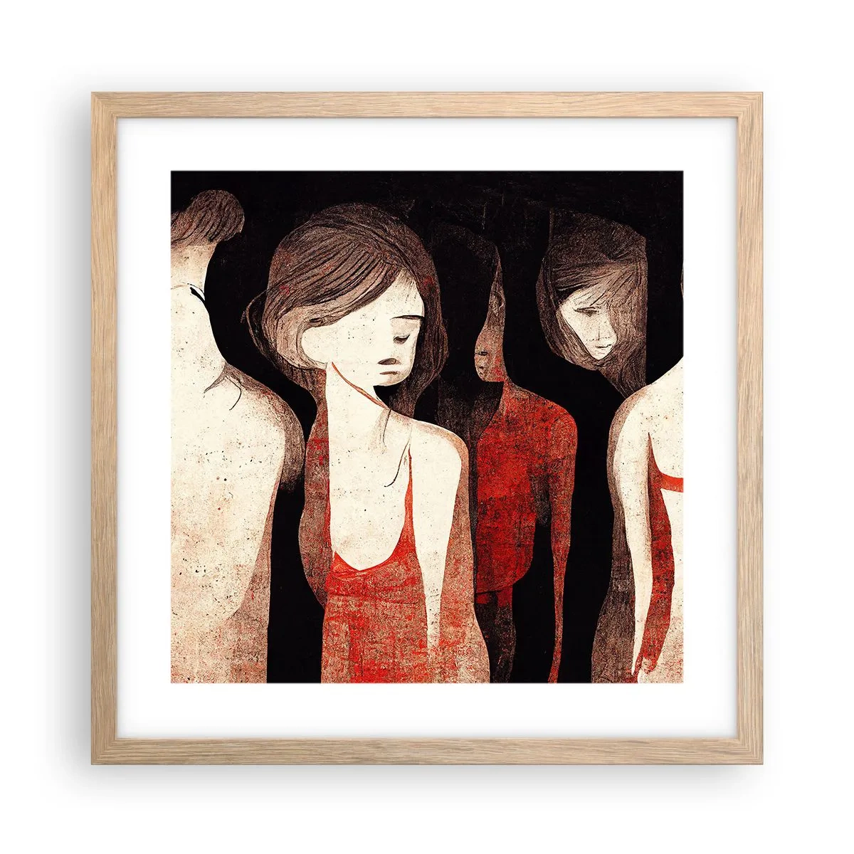 Plakat i ramme af lyst egetræ - Mørkets madonnaer - 40x40 cm