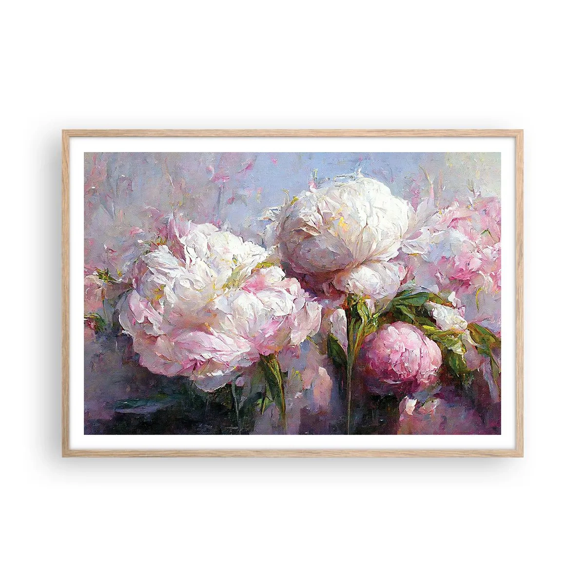 Plakat i ramme af lyst egetræ - En buket fyldt med liv - 100x70 cm