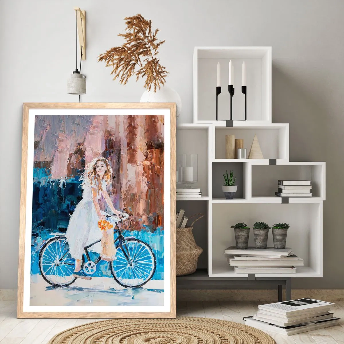 Plakat i ramme af lyst egetræ - Glæde om morgenen - 40x50 cm