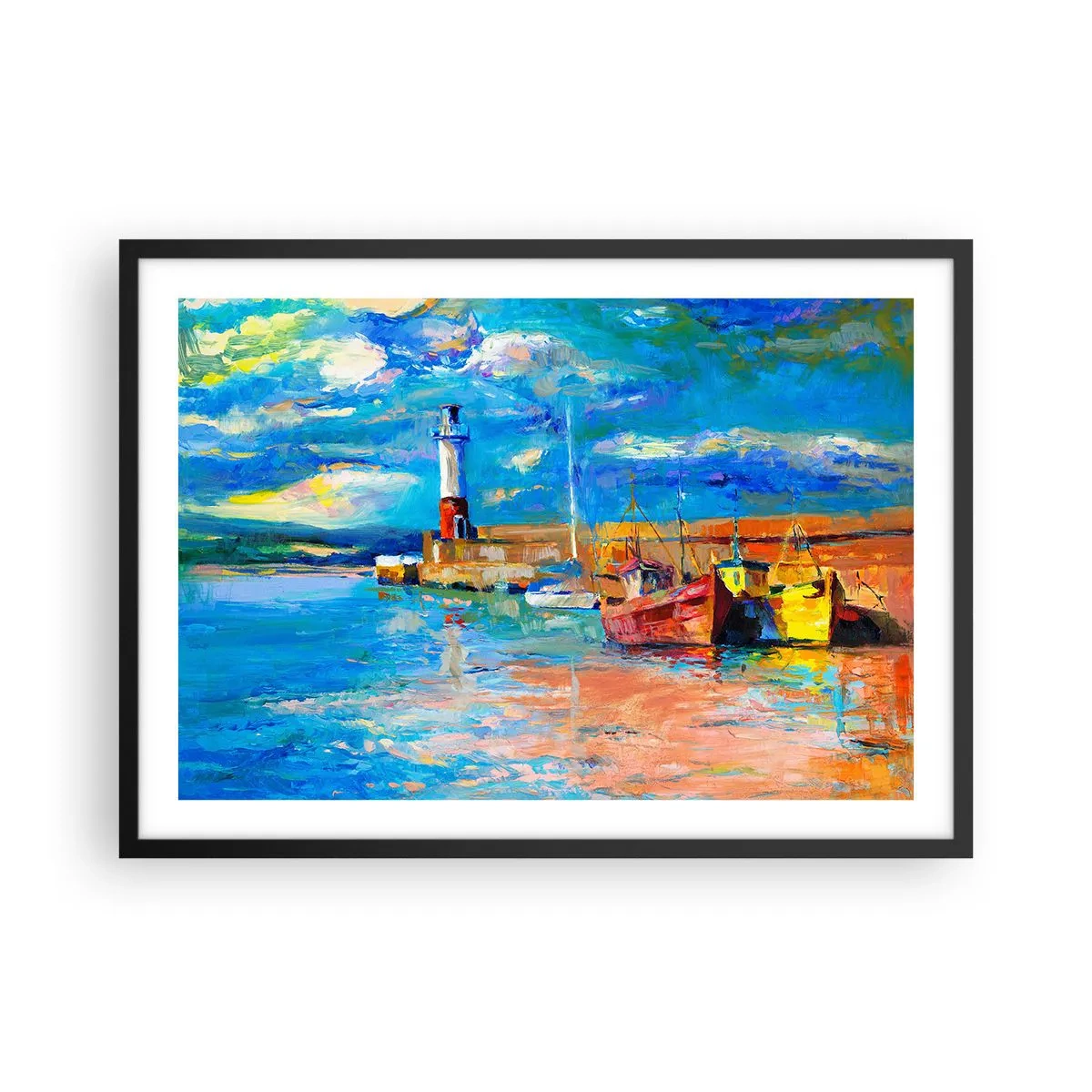 Plakat i sort ramme - Eftermiddag i regnbuebugten - 70x50 cm