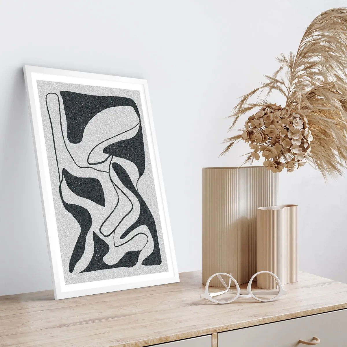 Plakat i hvid ramme - Abstrakt leg i en labyrint - 50x70 cm