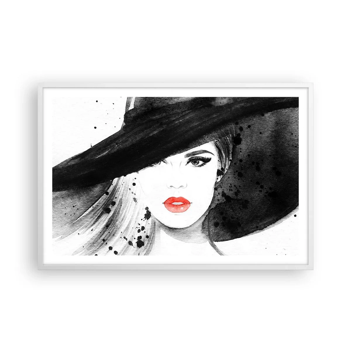 Plakat i hvid ramme - Dame i sort - 91x61 cm