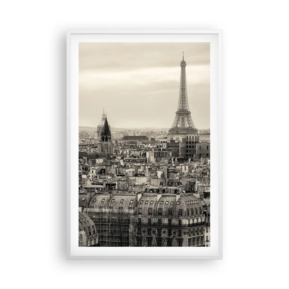 Plakat i hvid ramme - Over Paris' hustage - 61x91 cm