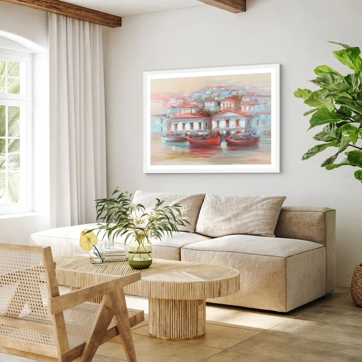 Plakat i hvid ramme - Lykkelig by - 91x61 cm