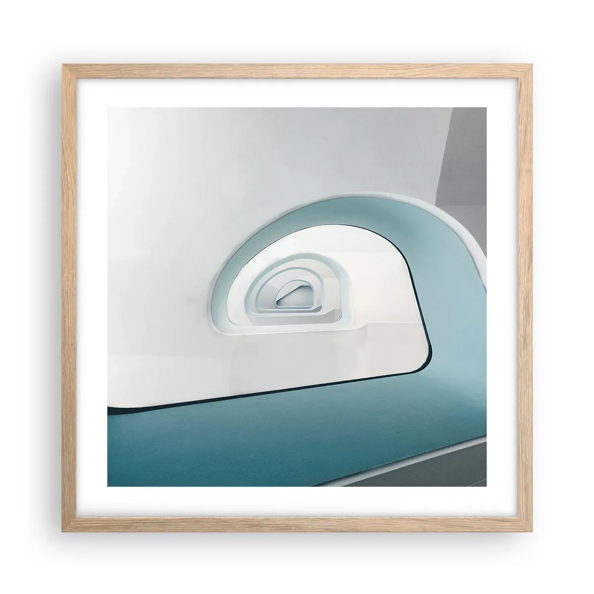 Plakat i ramme af lyst egetræ - Til bunden af det blå - 50x50 cm