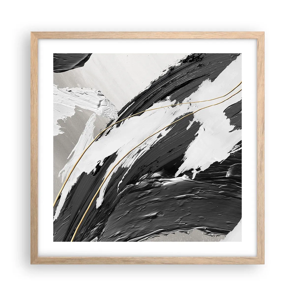 Plakat i ramme af lyst egetræ - Abstraktion med flair - 50x50 cm