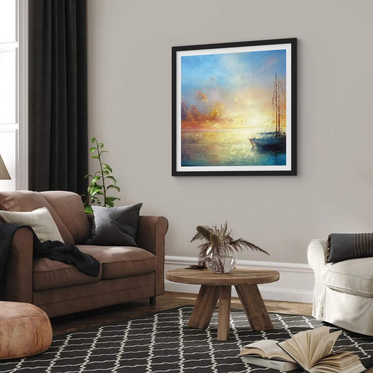 Plakat i sort ramme - I en gylden bugt - 30x30 cm