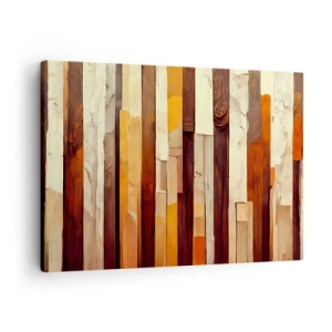 Lærredstryk - Billede på lærred - Geometrisk komposition i nuancer af træ og guld - 70x50cm - Hymne af skovens træer - Moderne vægdekoration til stue og soveværelse ARTTOR