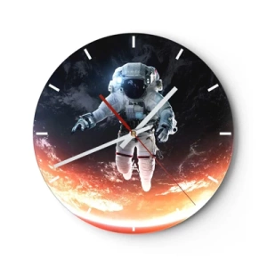 Vægur, Uret - En astronaut, der svæver i rummet med udsigt til Jorden - 30x30cm - Må jeg blive lidt længere? - Moderne vægdekoration til stue, køkken og soveværelse ARTTOR