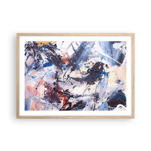 Plakat i ramme af lyst egetræ - Abstraktionens vanvittige dans - 70x50 cm