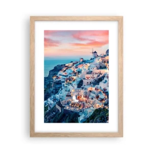 Plakat i ramme af lyst egetræ - Din store græske ferie - 30x40 cm