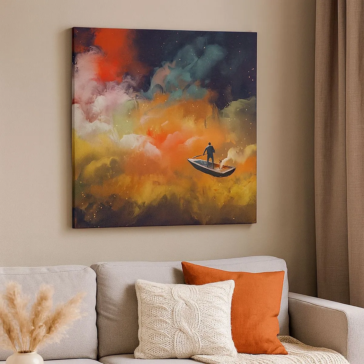 Lærredstryk - Billede på lærred - Med båd gennem galaksen - 30x30 cm