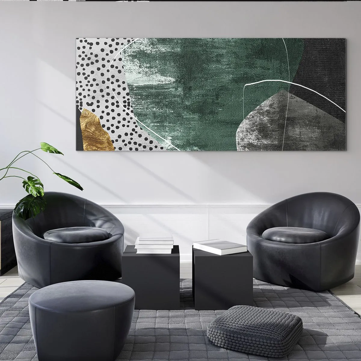 Billede på glas - Farverig abstraktion med en guldflager - 100x40 cm