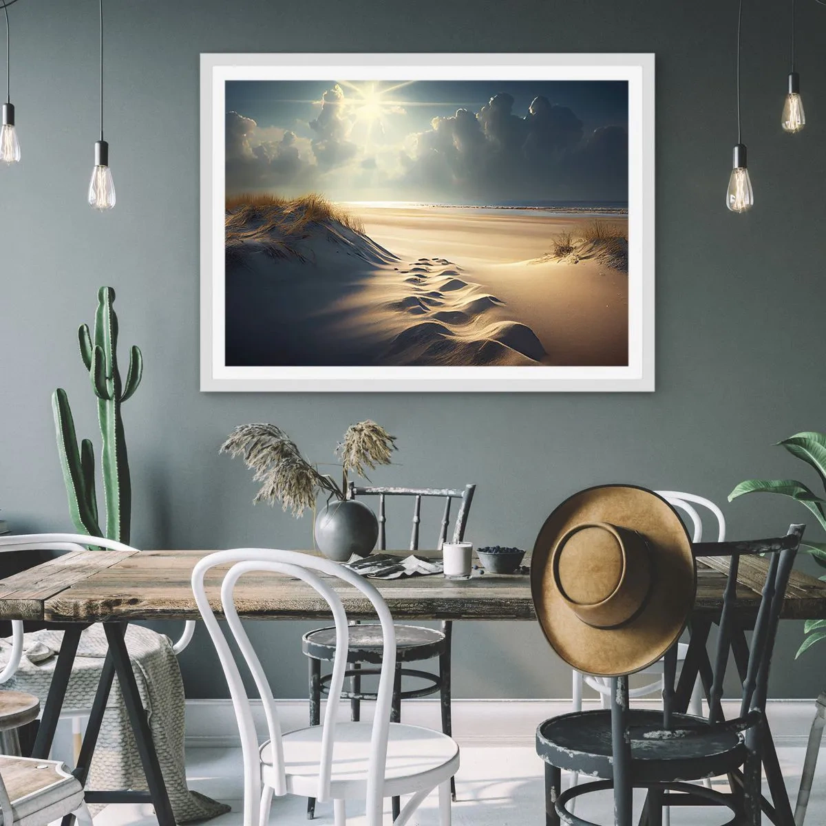 Plakat i hvid ramme - Beroligende landskab - 50x40 cm