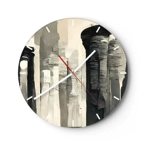 Vægur, Uret - Monumentale søjler i maleriske beige og grå toner - 30x30cm - Antikkens majestæt - Moderne vægdekoration til stue, køkken og soveværelse ARTTOR