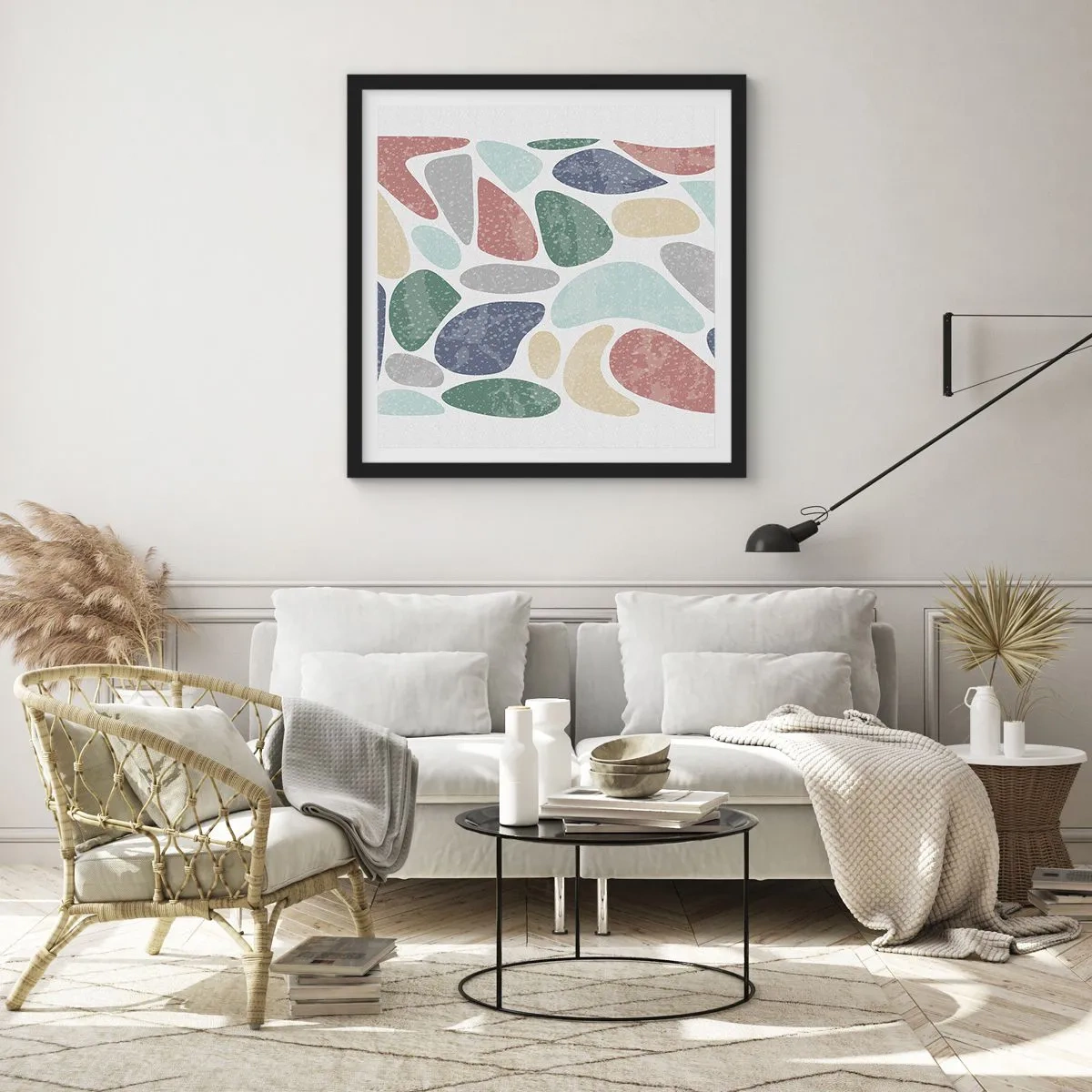 Plakat i sort ramme - Mosaik af pulveriserede farver - 30x30 cm