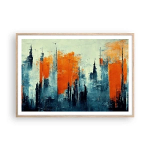 Plakat i ramme af lyst egetræ - Moderne landskab - 100x70 cm