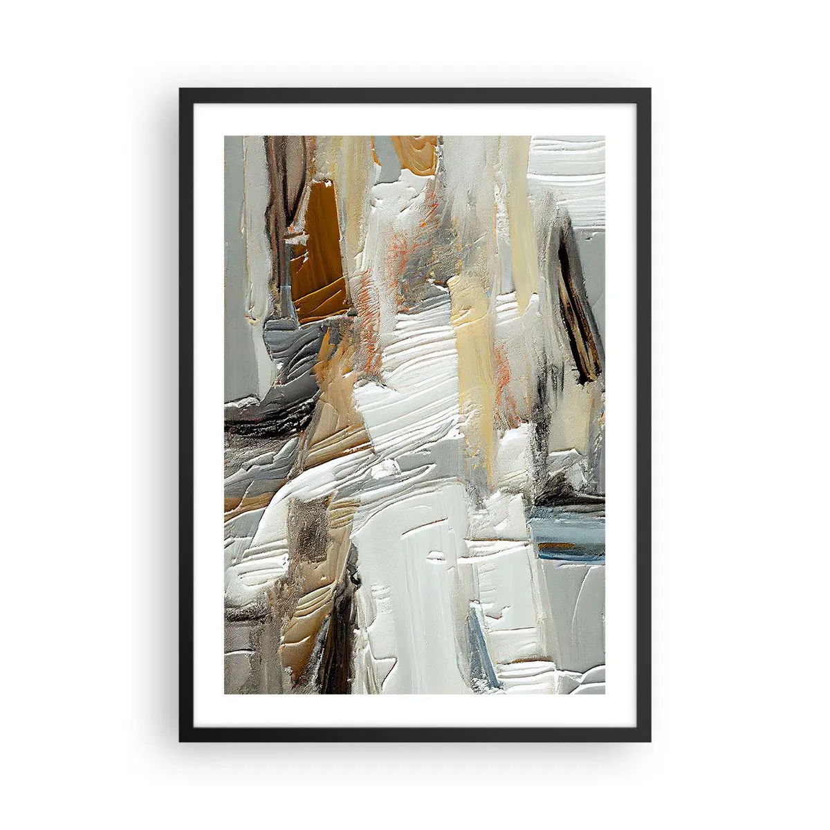 Plakat i sort ramme - Tekstural abstraktion i neutrale nuancer - 50x70cm - Farverige lagdelinger - Moderne vægdekoration til stue og soveværelse ARTTOR
