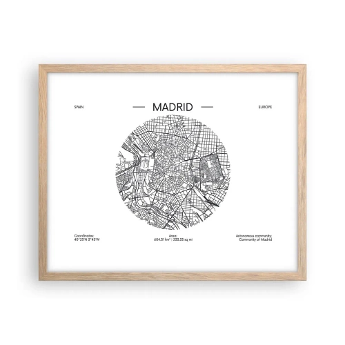 Plakat i ramme af lyst egetræ - Madrids anatomi - 50x40 cm