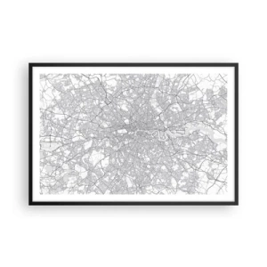 Plakat i sort ramme - Kort over Londons labyrint - 91x61 cm